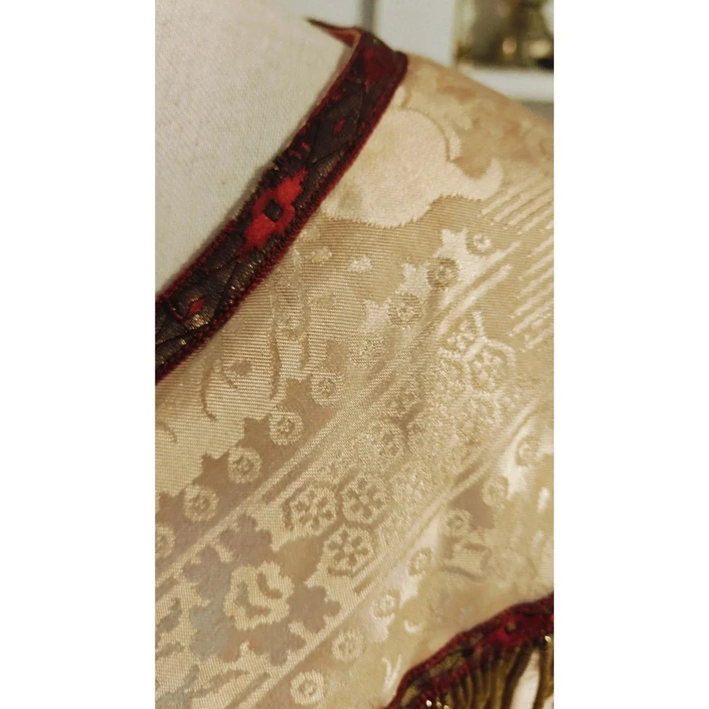 Antique Gothic Liturgical Chausable Cope Hand Painted Gold Boullion Fringe Silk